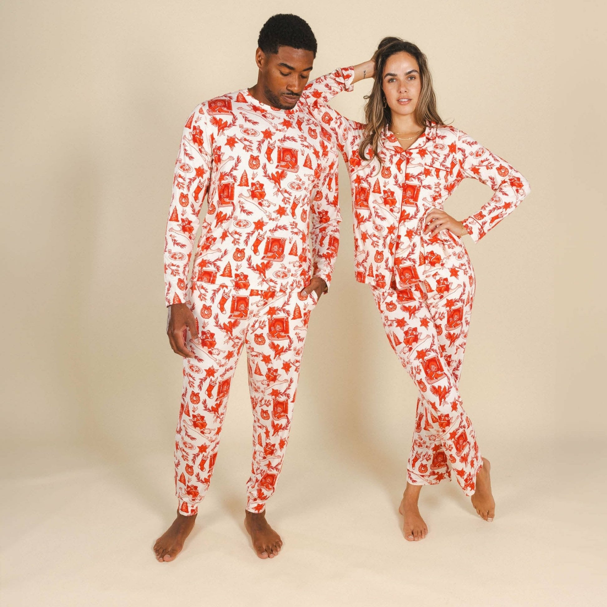 Shinesty WoLong Sleeve Pajama Set - Christmas Toile