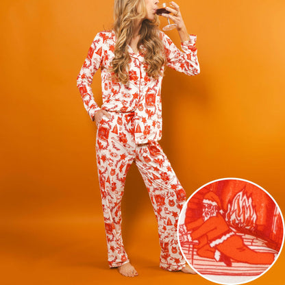 Shinesty WoLong Sleeve Pajama Set - Christmas Toile