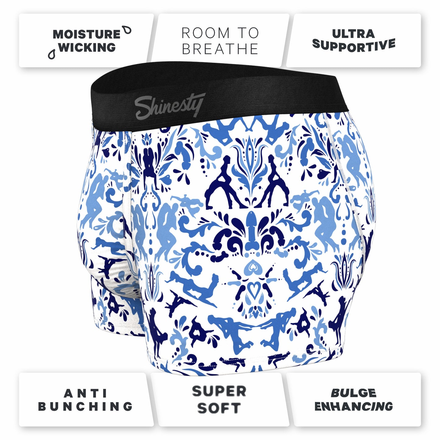 Shinesty Blue Willow Men's Ball Hammock® Pouch Trunk Underwear - The Risqué Rorschach