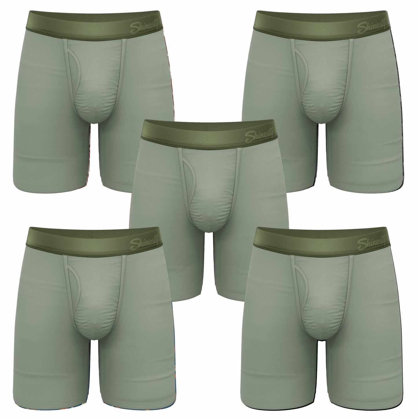 Shinesty Long Leg Ball Hammock® Pouch Underwear With Fly 5 Pack - Olive