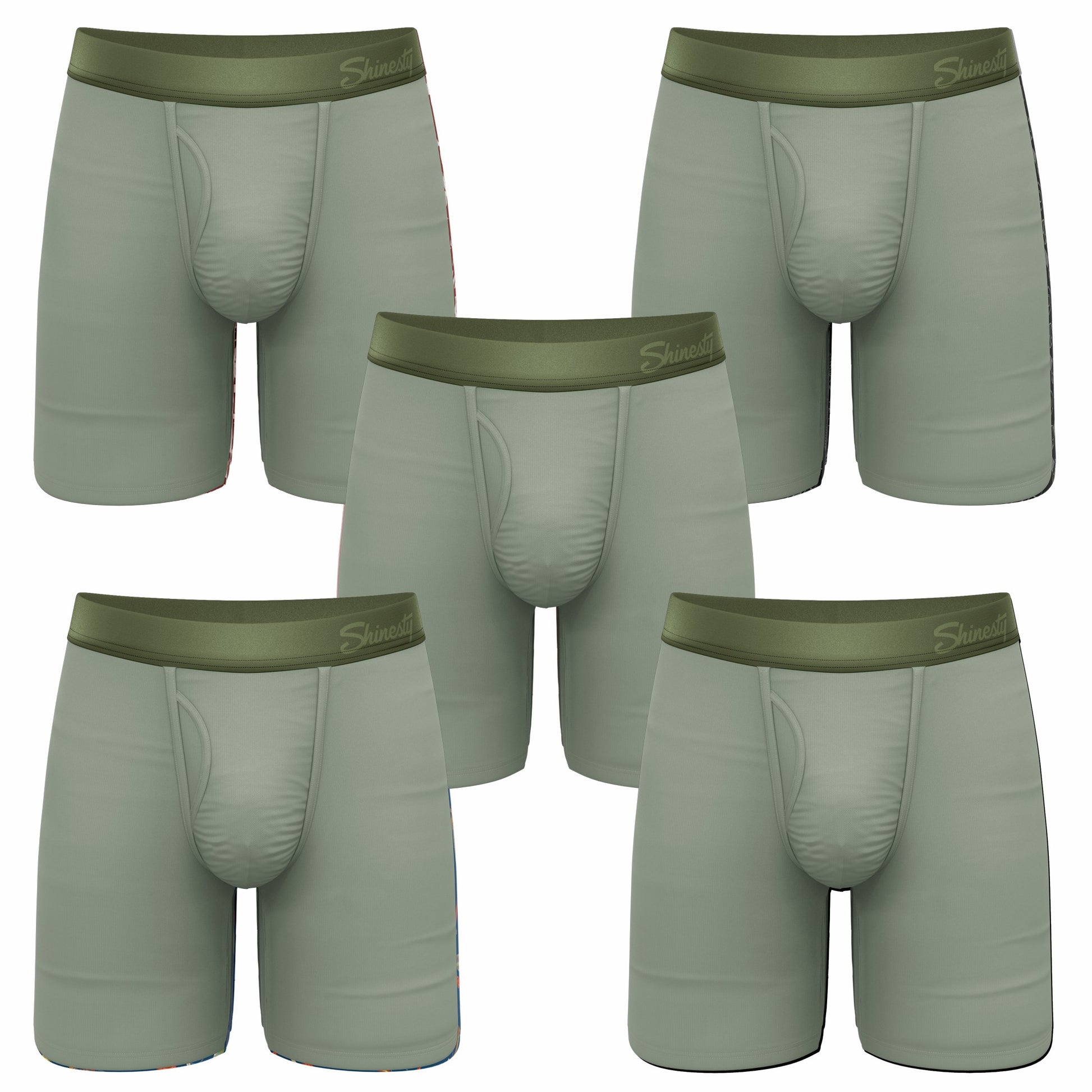 Shinesty Long Leg Ball Hammock® Pouch Underwear With Fly 5 Pack - Olive