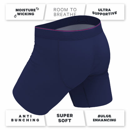 Shinesty Long Leg Ball Hammock® Pouch Boxers With Fly - Red Tip Navy