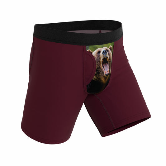 Shinesty Long Leg Ball Hammock® Pouch Boxers With Fly - Grizzly Bear