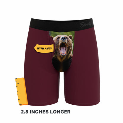 Shinesty Long Leg Ball Hammock® Pouch Boxers With Fly - Grizzly Bear