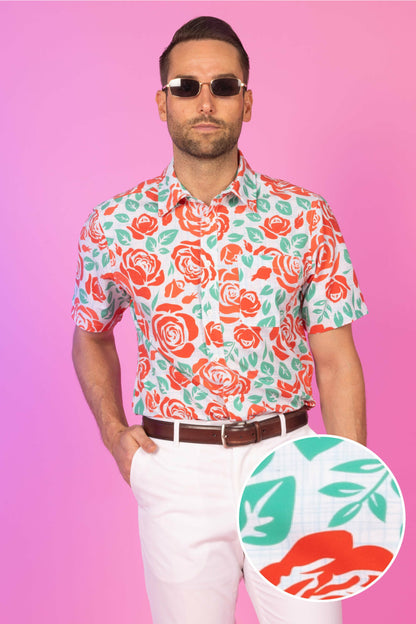 Shinesty Derby Roses Men's Hawaiian Button Up Shirt - The Win By A Rose