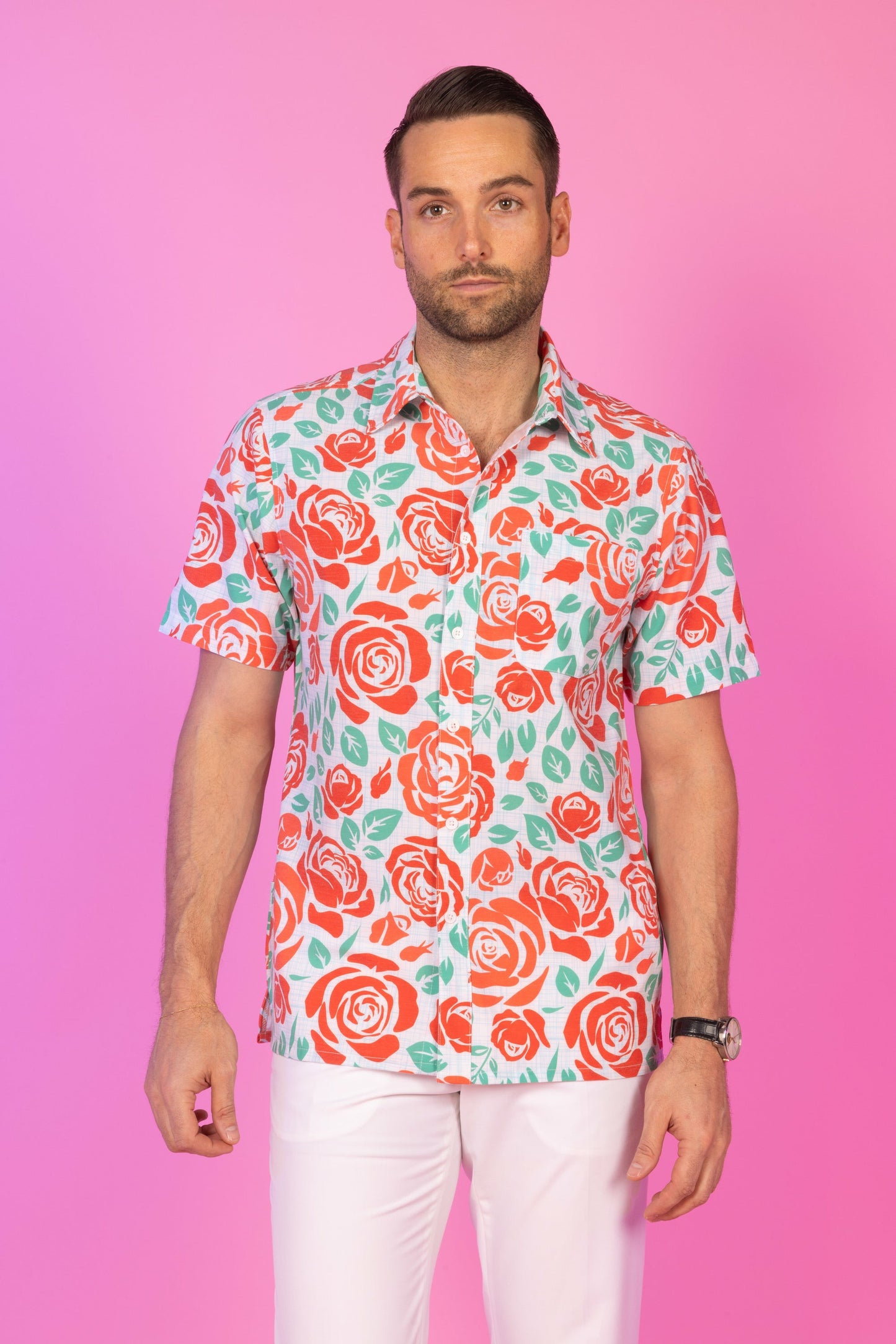 Shinesty Derby Roses Men's Hawaiian Button Up Shirt - The Win By A Rose