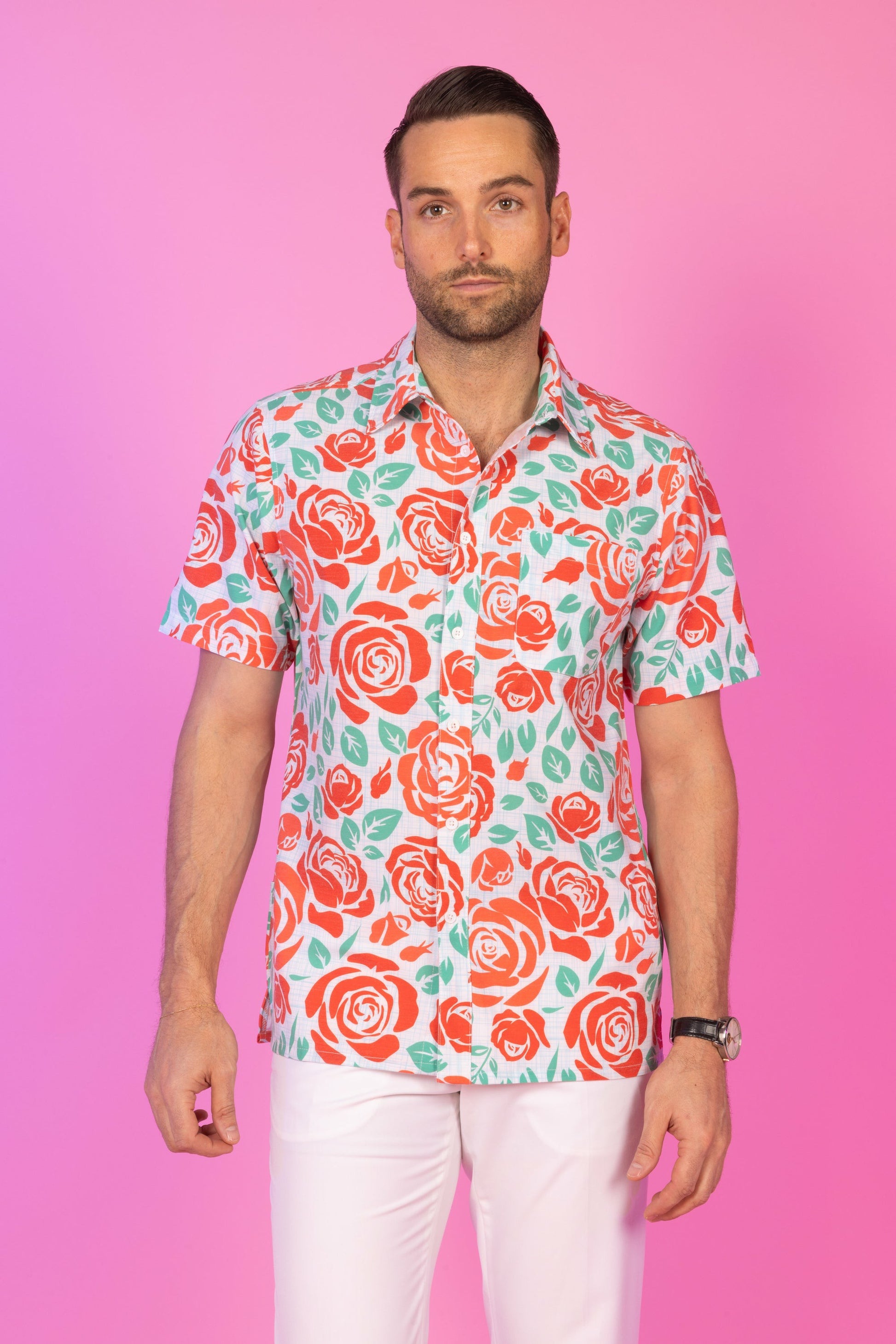 Shinesty Derby Roses Men's Hawaiian Button Up Shirt - The Win By A Rose