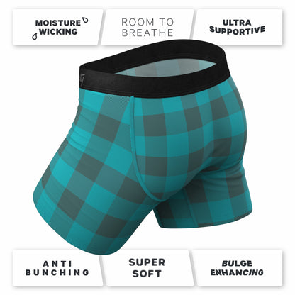 Shinesty Ball Hammock® Pouch Underwear With Fly - Green Plaid Buffalo