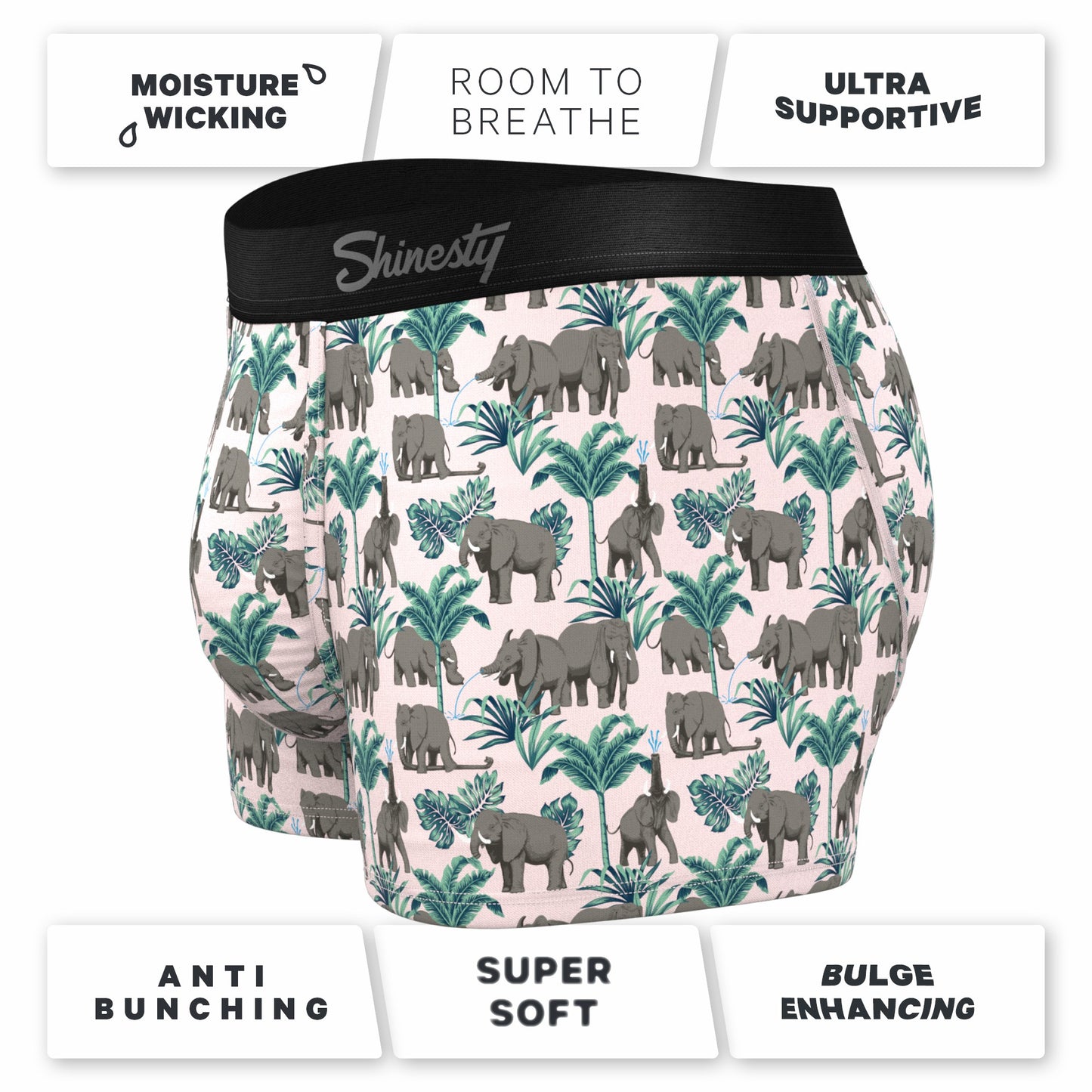 Shinesty Men's Ball Hammock® Pouch Trunk Underwear - Tropical Elephants