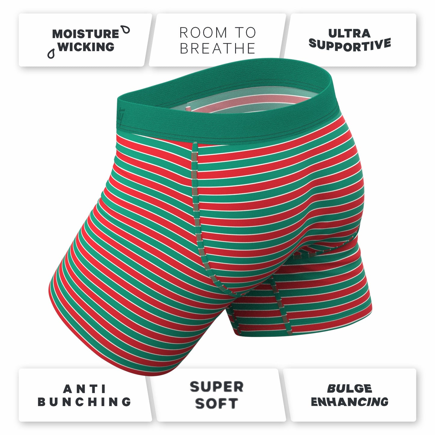 Shinesty Ball Hammock® Pouch Underwear With Fly - Christmas Striped