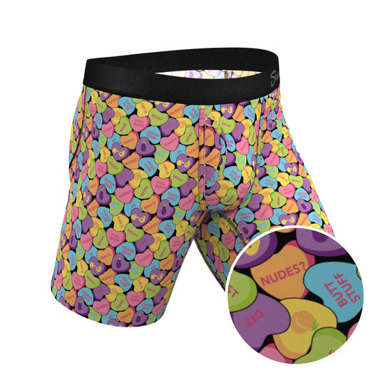 Shinesty Long Leg Ball Hammock® Pouch Boxers With Fly - Candy Hearts