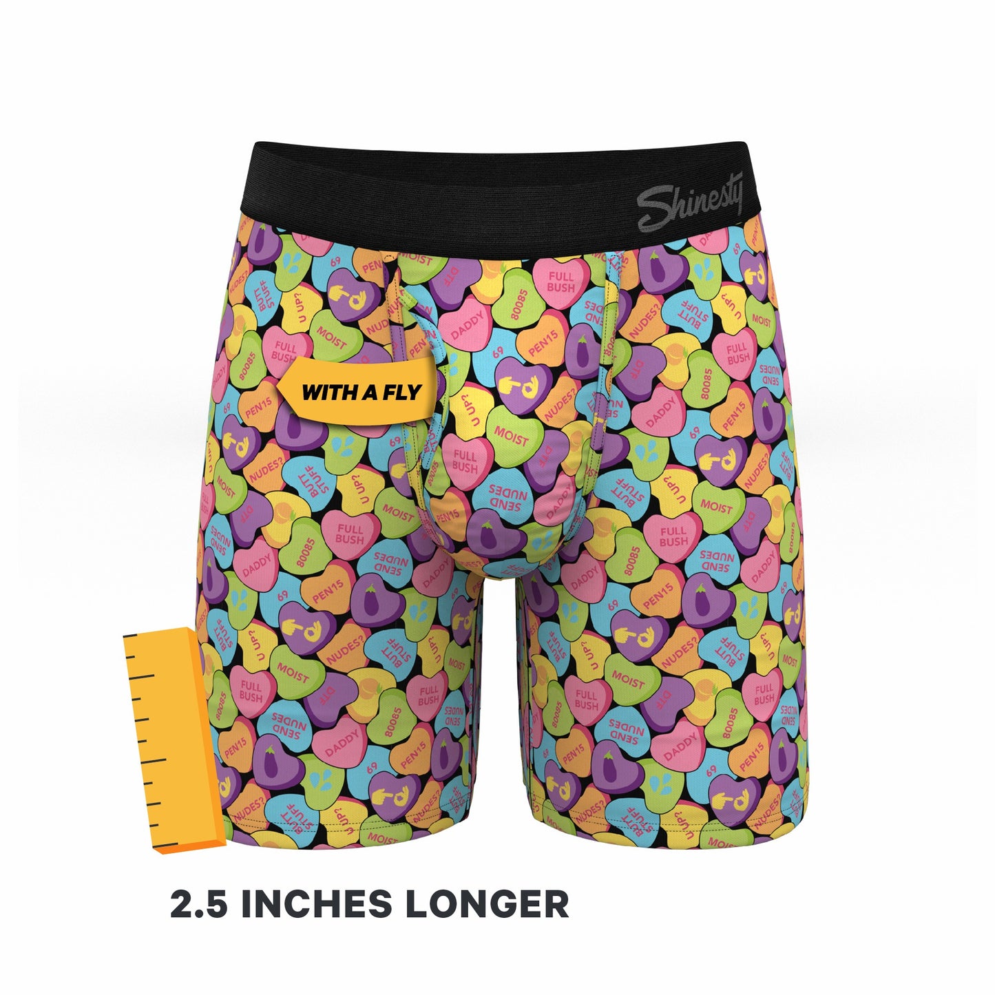 Shinesty Long Leg Ball Hammock® Pouch Boxers With Fly - Candy Hearts