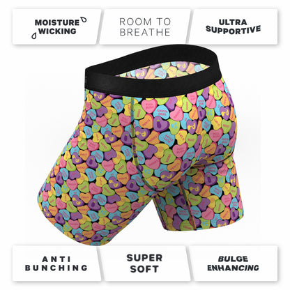 Shinesty Long Leg Ball Hammock® Pouch Boxers With Fly - Candy Hearts