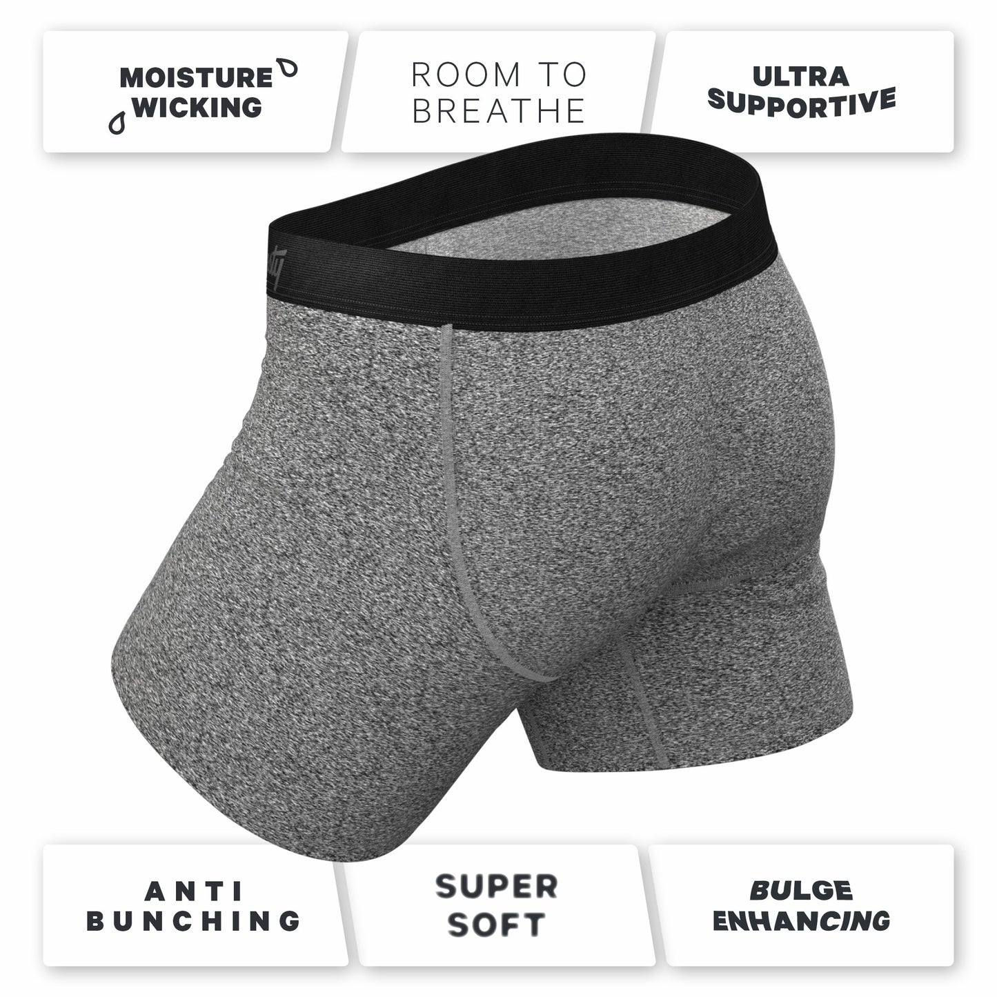 Shinesty Ball Hammock® Pouch Underwear With Fly - Black Marble Heather