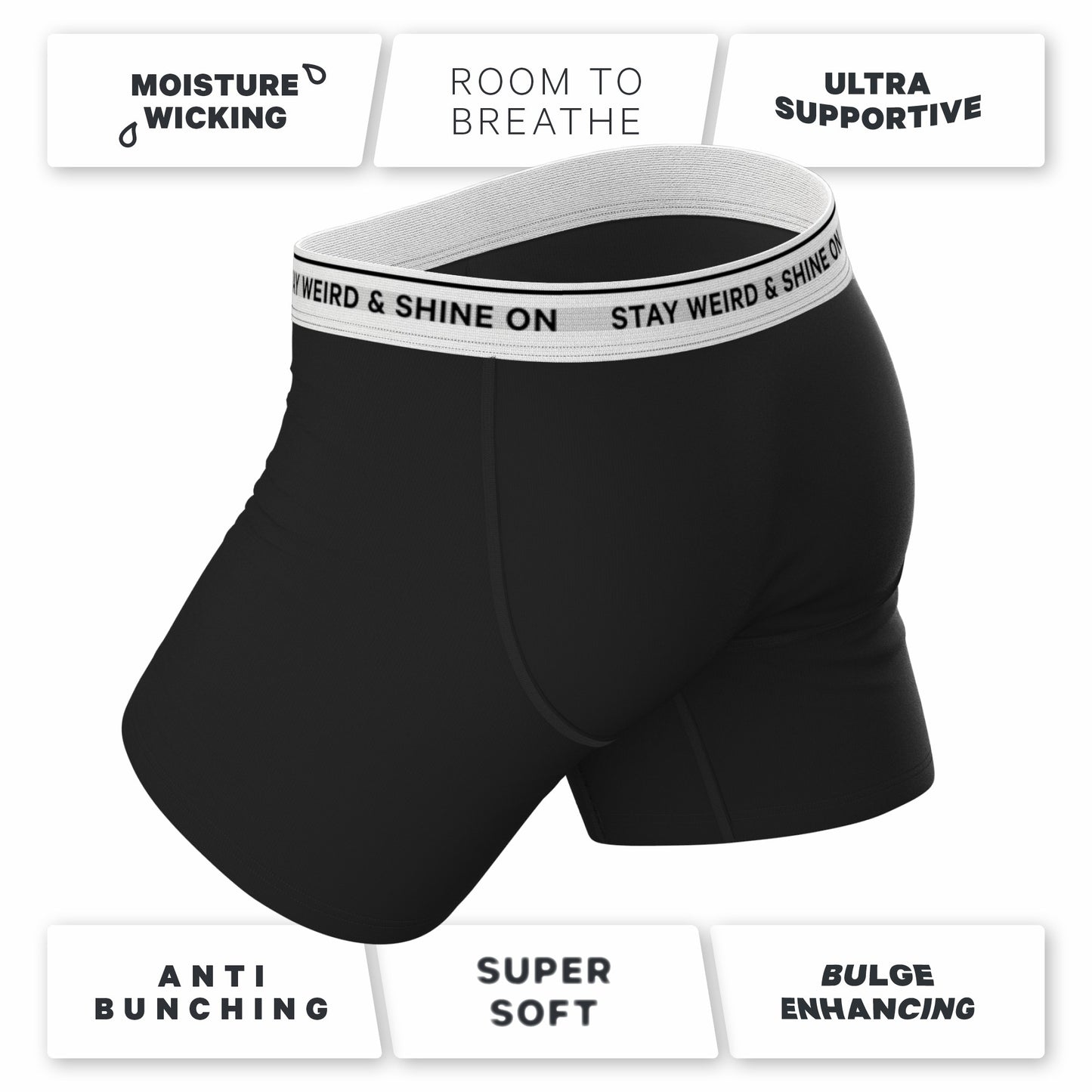 Shinesty Ball Hammock® Pouch Underwear With Fly - Black Shinesty