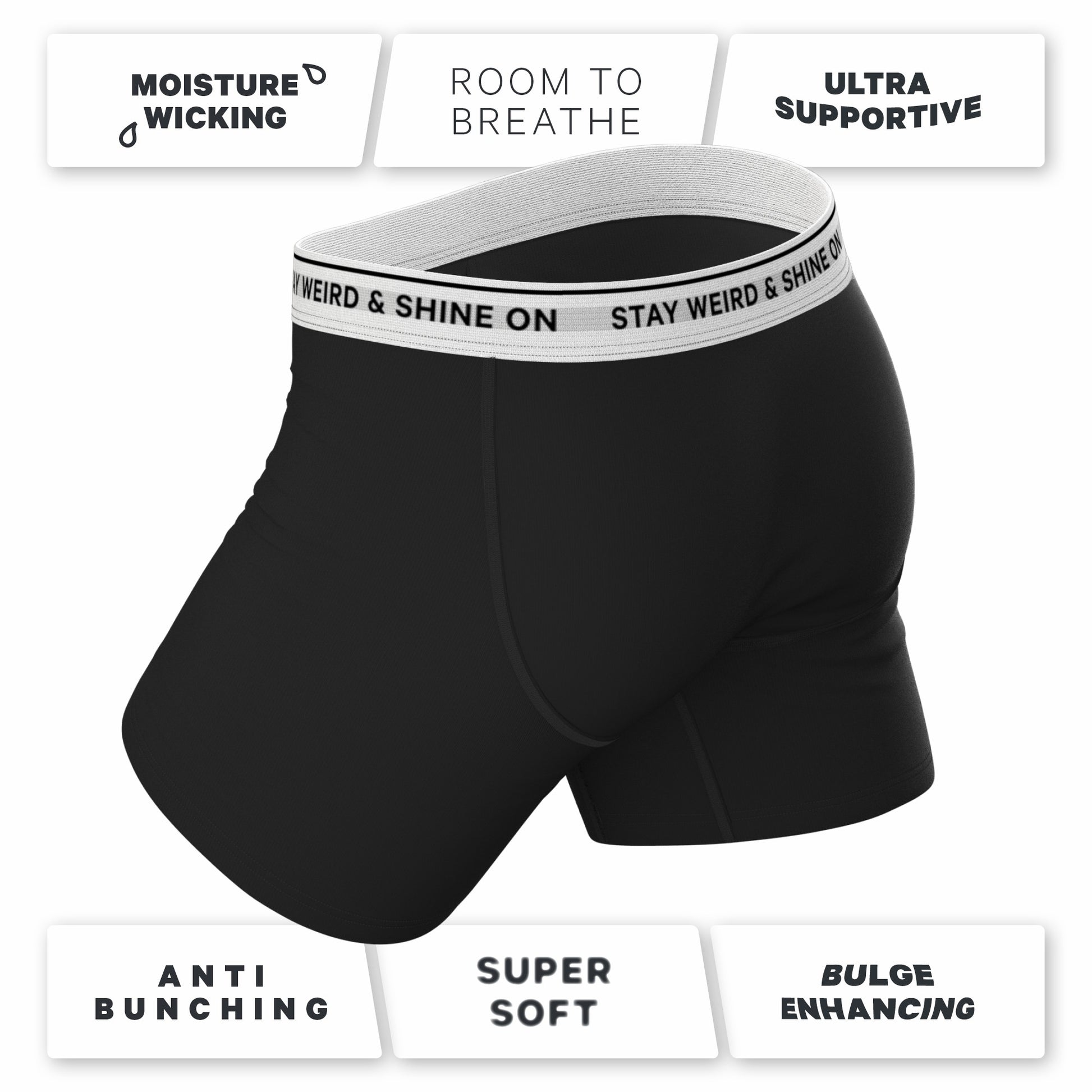 Shinesty Ball Hammock® Pouch Underwear With Fly - Black Shinesty